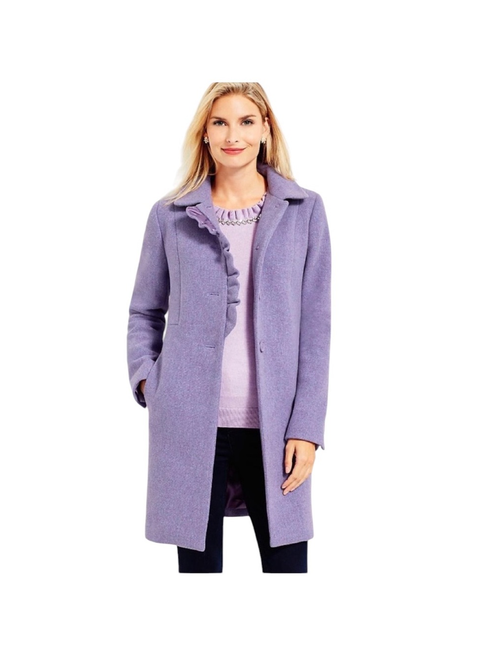 Talbots Woman Albury Wool Ruffle Coat Lilac Purple sz 16W